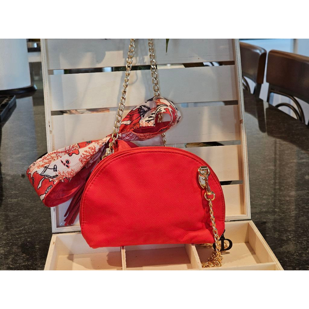 Christian Dior Red Clutch w/Crossbody Chain, Charms & Twilly Added NWOT - Picture 14 of 15